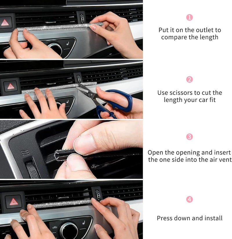 INSAUTO Bling Car Accessories for Women,Bling Car Air Vent Outlet Trim, 10pcs Rhinestone Car Air Conditioner Vent Decoration Strips(Pink) - Image 5